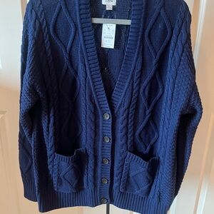J. Crew Dark Blue Cable Knit Sweater